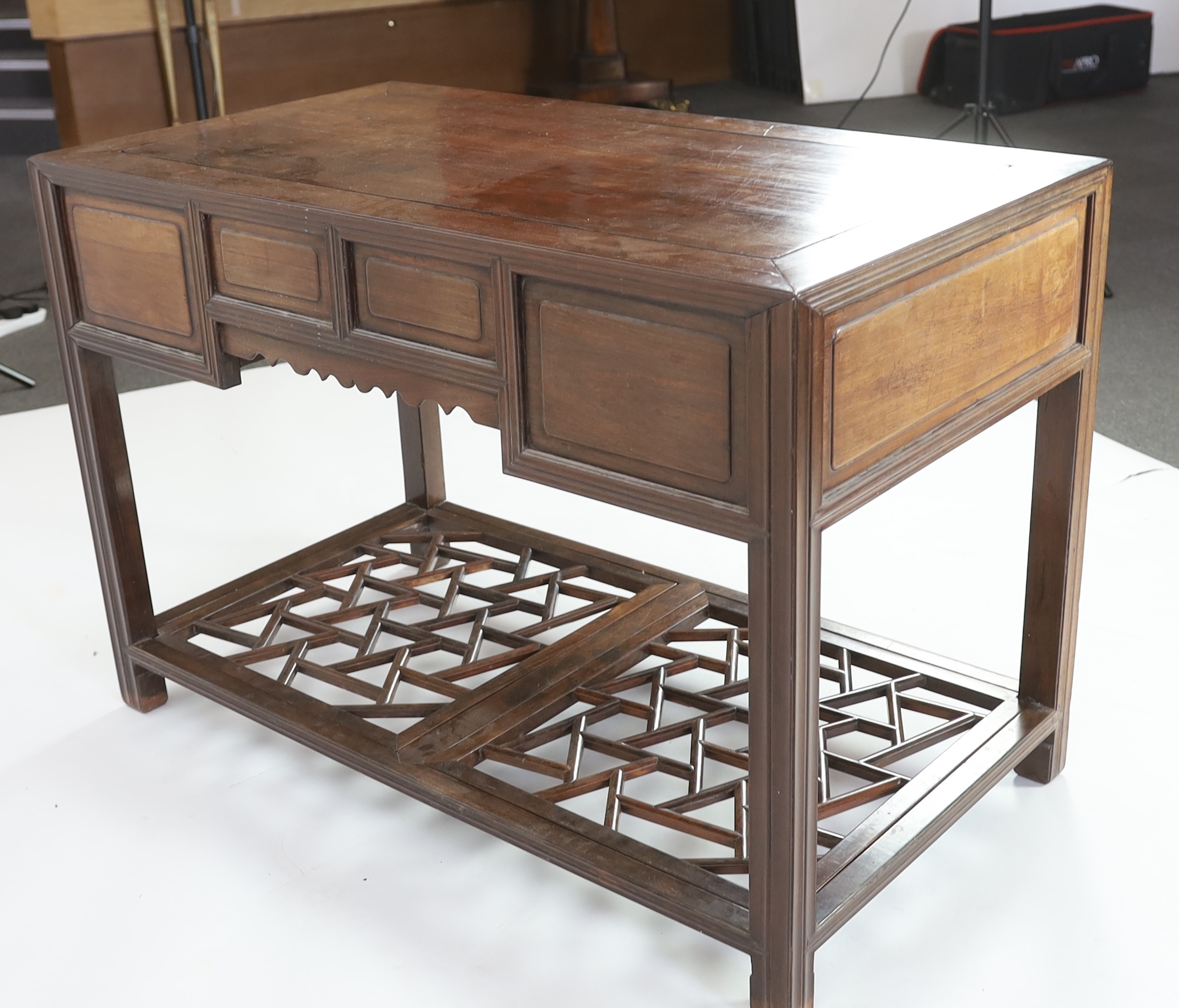 A Chinese huanghuali and hongmu desk, 19th century